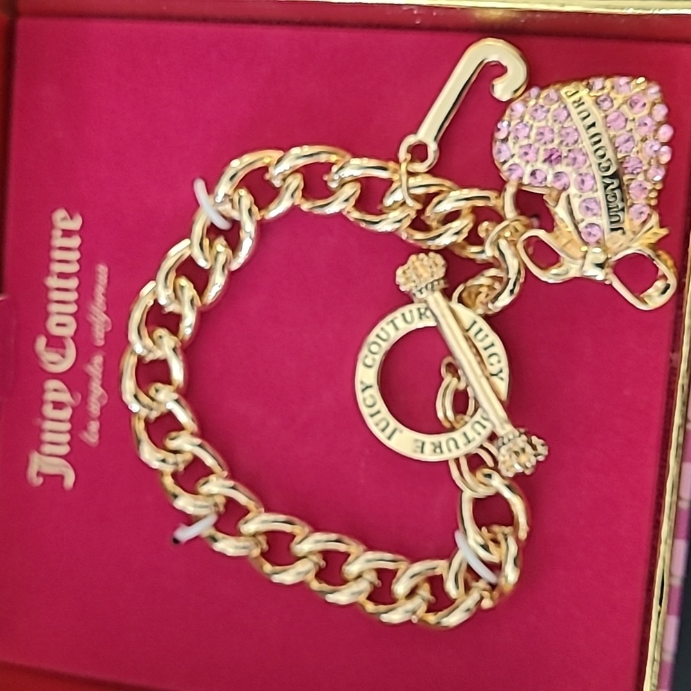 Juicy Couture Gold Bracelet with Pink Heart Charm